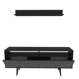 Decorotika Ola 160cm Wide TV Stand Media Console with Wall Shelf for TVs up to 72 inch in Black - thumbnail 4