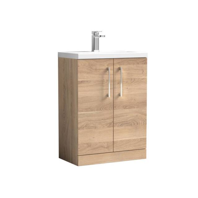 Balterley Bramshall Compact 600mm 2 Door Bleached Oak Unit With Poly Basin in Brown - image 1