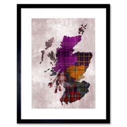 "Artery8 Wall Art Print Painting Map Outline Scotland Tartan Inset Regions Artwork Framed 9X7 Inch in Black - Size: W7"" x H9""" - thumbnail 1
