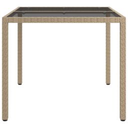 Berkfield Home Garden Table 90x90x75 cm Tempered Glass & Poly Rattan Beige - Size: 90 x 90 x 75 cm - thumbnail 4