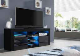 Mex Furniture LTD TV Unit with LED Lighting & Gloss Doors / 145cm in Black - thumbnail 4