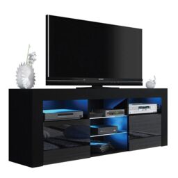 Mex Furniture LTD TV Unit with LED Lighting & Gloss Doors / 145cm in Black - thumbnail 3