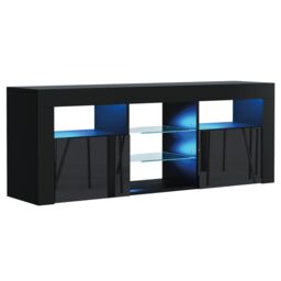 Mex Furniture LTD TV Unit with LED Lighting & Gloss Doors / 145cm in Black - thumbnail 1