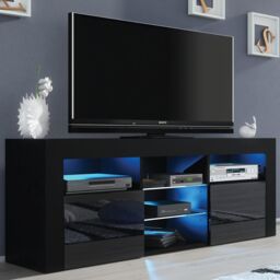 Mex Furniture LTD TV Unit with LED Lighting & Gloss Doors / 145cm in Black - thumbnail 2
