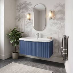 Balterley Tixall 1 Drawer Vanity Unit with Thin Edge Basin, Satin Blue, 800mm in Blue - thumbnail 4