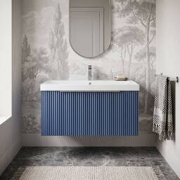 Balterley Tixall 1 Drawer Vanity Unit with Thin Edge Basin, Satin Blue, 800mm in Blue - thumbnail 6