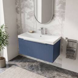 Balterley Tixall 1 Drawer Vanity Unit with Thin Edge Basin, Satin Blue, 800mm in Blue - thumbnail 3