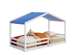 Comfy Living Ltd 3ft Wooden House Bed With Blue Tent in White - Size: Single - thumbnail 2