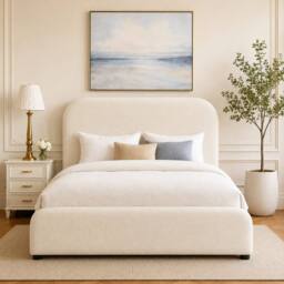 PARADISE BEDS LTD Luxury Upholstered Bed Frame with Curved Headboard in Blue - Size: Single - thumbnail 2