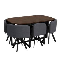 Matteo 6-Seater Square Dining Table Set with Linen Chairs - Walnut & Grey - thumbnail 9