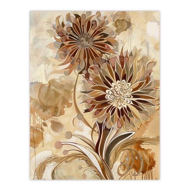 "Artery8 Abstract Earthy Wildflowers Floral Mandala Design Wall Art Print in Brown - Size: W24"" x H32""" - image 1