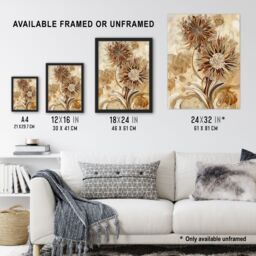 "Artery8 Abstract Earthy Wildflowers Floral Mandala Design Wall Art Print in Brown - Size: W24"" x H32""" - thumbnail 3