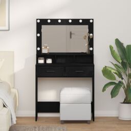 Berkfield Home Black Oak MDF 79 x 41 x 135 cm Drawers Vanity Table - thumbnail 1