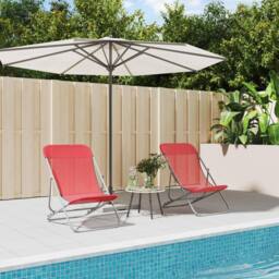 Berkfield Home Beautiful Folding Beach Chairs 2 pcs Red Textilene&Powder-coated Steel - thumbnail 2