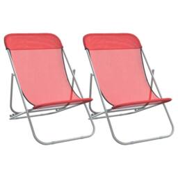 Berkfield Home Beautiful Folding Beach Chairs 2 pcs Red Textilene&Powder-coated Steel - thumbnail 3