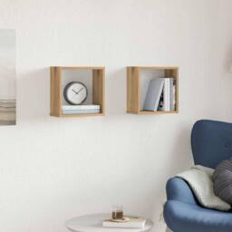 Berkfield Home Wall Cube Shelves 2 pcs Artisan Oak 30x15x30 cm Engineered Wood in Brown - Size: 30 x 15 x 30 cm - thumbnail 1