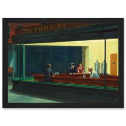 Artery8 Edward Hopper Nighthawks Iconic Painting A4 Artwork Framed Wall Art Print in Black - thumbnail 1