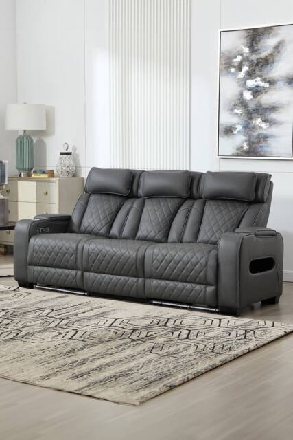 More4Homes Capri Electric Recliner 3 Seater Sofa - Drinks Tray, Wireless Charging in Charcoal - image 1