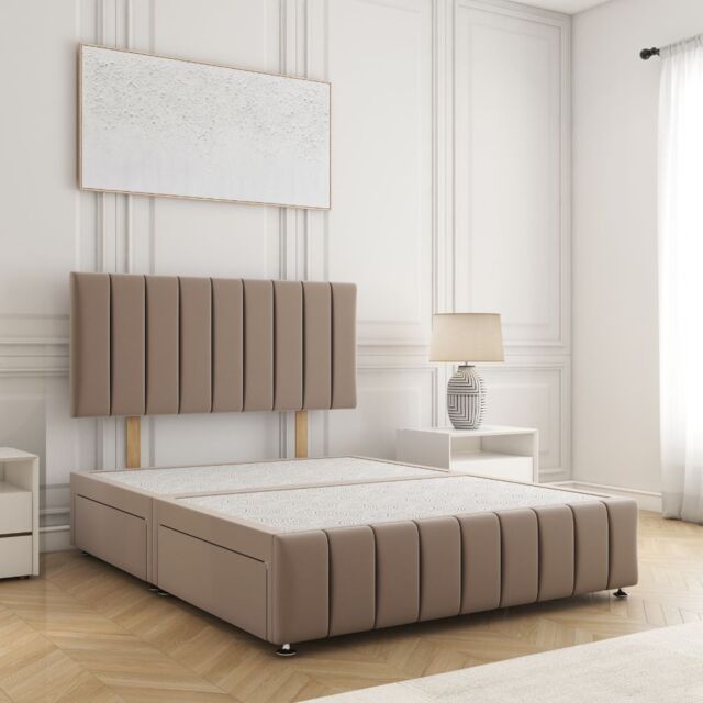 "BSSPOKE Sierra Divan Bed Plush Velvet 24"" Headboard & No Drawers No Mattress in Bronze - Size: Small Double" - image 1