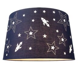 Happy Homewares Fun Rockets & Stars Childrens/Kids Cotton Bedroom Shade or Lamp in Blue - Size: 12 inches - thumbnail 4