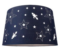 Happy Homewares Fun Rockets & Stars Childrens/Kids Cotton Bedroom Shade or Lamp in Blue - Size: 12 inches