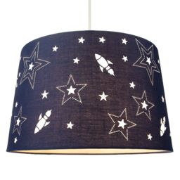 Happy Homewares Fun Rockets & Stars Childrens/Kids Cotton Bedroom Shade or Lamp in Blue - Size: 12 inches - thumbnail 3