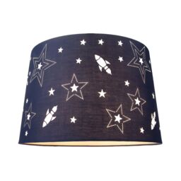 Happy Homewares Fun Rockets & Stars Childrens/Kids Cotton Bedroom Shade or Lamp in Blue - Size: 12 inches - thumbnail 2