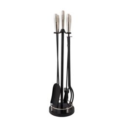 Charles Bentley Sycamore Fireside Companion Set Iron Tool Stand Silver Handles Circular Base in Black - thumbnail 3