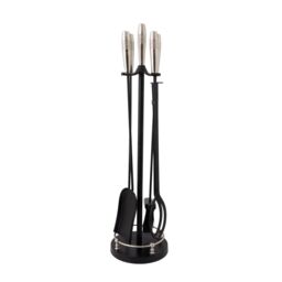 Charles Bentley Sycamore Fireside Companion Set Iron Tool Stand Silver Handles Circular Base in Black - thumbnail 4