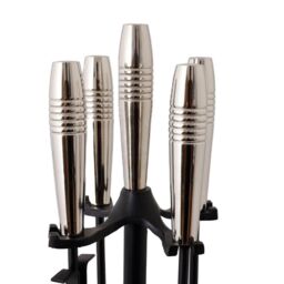 Charles Bentley Sycamore Fireside Companion Set Iron Tool Stand Silver Handles Circular Base in Black - thumbnail 5
