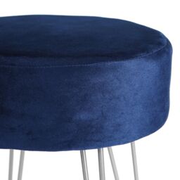 Harbour Housewares Round Velvet Footstools - H40 x D35cm - Silver Legs - Pack of 2 in Blue - thumbnail 5