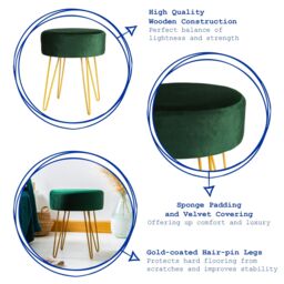 Harbour Housewares Round Velvet Footstools - H40 x D35cm - Silver Legs - Pack of 2 in Blue - thumbnail 3