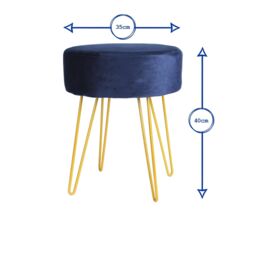 Harbour Housewares Round Velvet Footstools - H40 x D35cm - Silver Legs - Pack of 2 in Blue - thumbnail 4