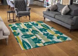 Benjamin Tate Design Autumn Seamless Pattern With Leaves On Geometric Background Designer Rug in Natural - Size: Large - thumbnail 2