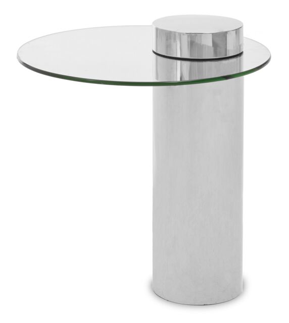 Orsina Clear Glass Side Table with Silver Base, Round Tempered Glass C‑Shape Accent Table, Steel Silver‑Finish - image 1