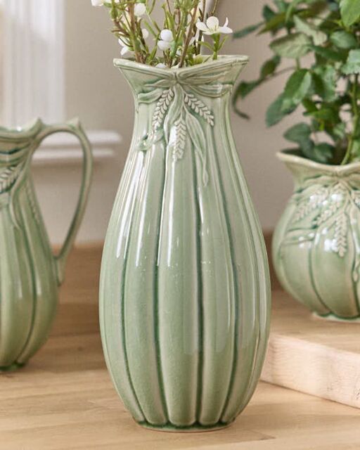 Dibor Traditional Green Ceramic Tall Table Decor Flower Vase - Size: Large - image 1