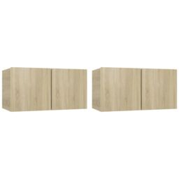 Berkfield Home Hanging TV Cabinets 2 pcs Sonoma Oak 60x30x30 cm in Brown - Size: 60 x 30 x 30 cm - thumbnail 2