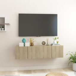 Berkfield Home Hanging TV Cabinets 2 pcs Sonoma Oak 60x30x30 cm in Brown - Size: 60 x 30 x 30 cm - thumbnail 1