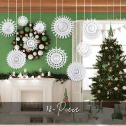 Kelvenix Pack of 12 Paper Snowflake Frozen Hanging Fan Decorations in White - Size: 1 Pack - thumbnail 2