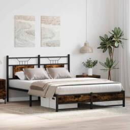 Berkfield Home Bed Frame Frame Smoked Oak 150x200 cm King Size Wood in Brown - thumbnail 5