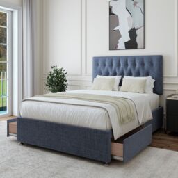 Bedmaster Linen 2 Drawer Divan Base & Button Headboard in Black - Size: Small Double - thumbnail 2