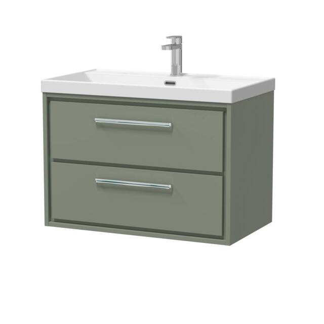 Balterley Bathroom Wall Hung 2 Soft Close Drawer Vanity Unit Basin, Green, 800mm in Green - image 1