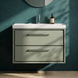 Balterley Bathroom Wall Hung 2 Soft Close Drawer Vanity Unit Basin, Green, 800mm in Green - thumbnail 3