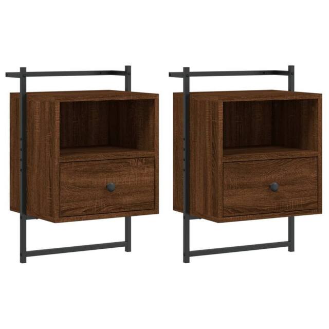 Berkfield Home Bedside Cabinets Wall-mounted 2 pcs Smoked Oak 35x30x51 cm Wood in Brown - Size: 35 x 30 x 51 cm - image 1