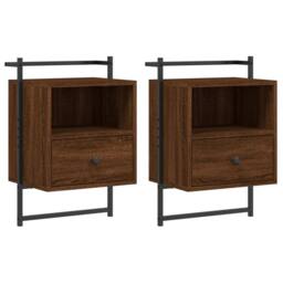 Berkfield Home Bedside Cabinets Wall-mounted 2 pcs Smoked Oak 35x30x51 cm Wood in Brown - Size: 35 x 30 x 51 cm - thumbnail 1