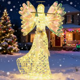 Costway 5.2 FT Lighted Angel Christmas Decoration 3D Glittering Halo Angel - thumbnail 2