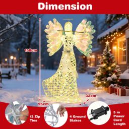Costway 5.2 FT Lighted Angel Christmas Decoration 3D Glittering Halo Angel - thumbnail 9