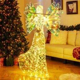 Costway 5.2 FT Lighted Angel Christmas Decoration 3D Glittering Halo Angel - thumbnail 3