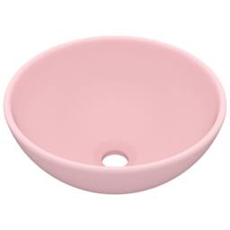 Berkfield Home Luxury Bathroom Basin Round Matt Pink 32.5x14 cm Ceramic - thumbnail 3