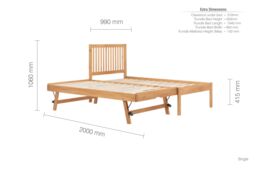 Birlea Pine Wood Guest Bed 2 mattresses Buxton Trundle Frame Hideaway Stop Over in Light Brown - Size: Single - thumbnail 6